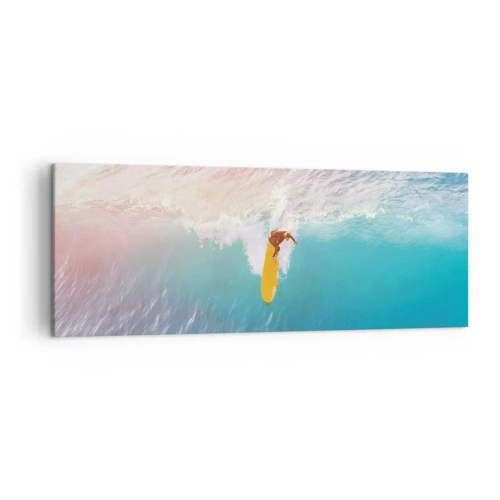 Obraz na płótnie - Surfer na fali w pastelowych kolorach - 140x50cm - Oceaniczny jeździec - Nowoczesna dekoracja ścienna do salonu i sypialni ARTTOR