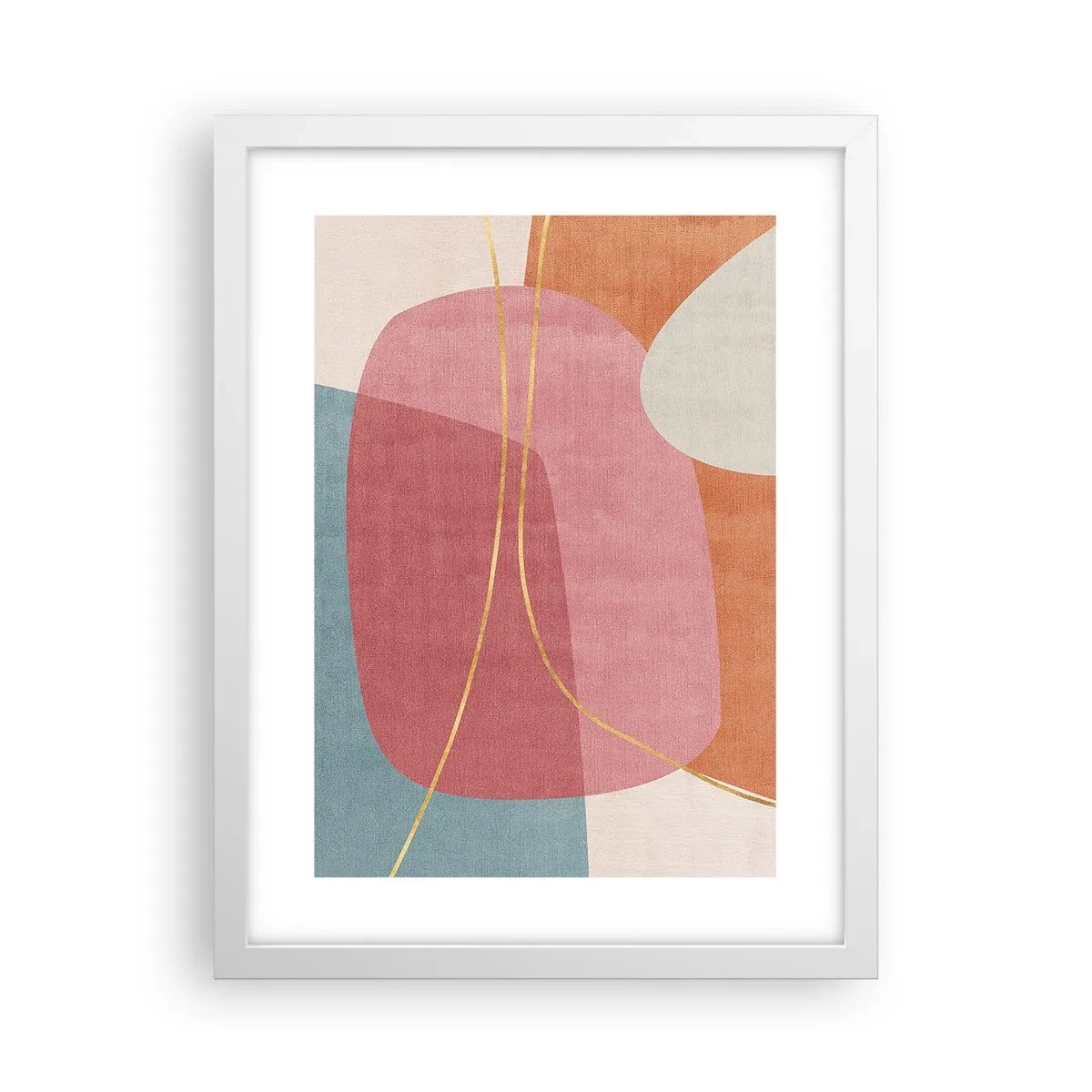 Plakat w białej ramie - Pastelowa kompozycja z nicią złota - 30x40 cm