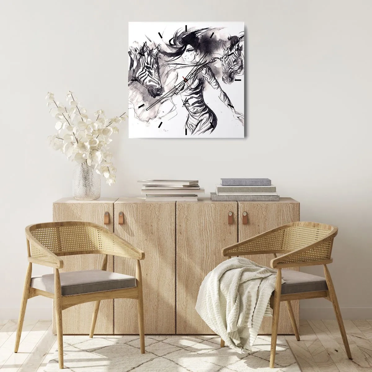 Zegar ścienny - Tańcząca z zebrami - 40x40 cm