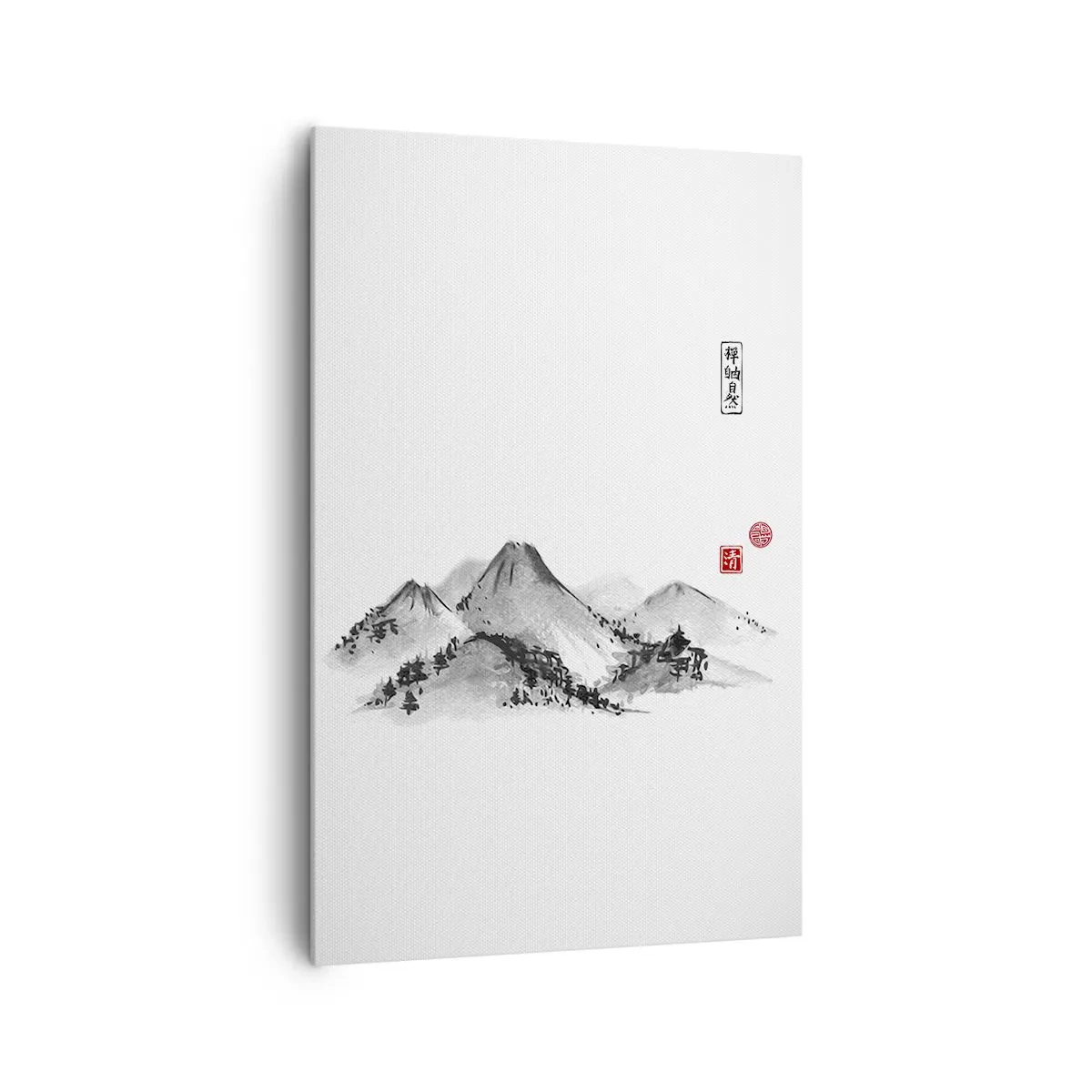 Obraz na płótnie - Tradycyjny krajobraz górski w stylu japońskiego malarstwa tuszem - 80x120cm - Za dalą dal - Nowoczesna dekoracja ścienna do salonu i sypialni ARTTOR