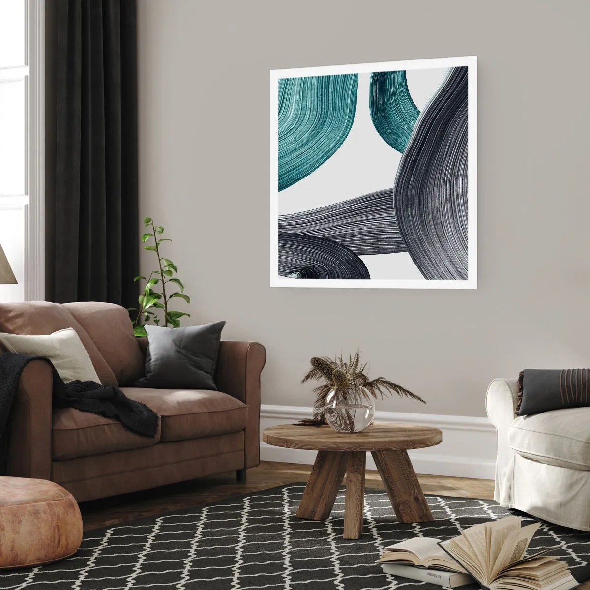 Plakat - Szmaragdowe i czarne szlaki - 60x60 cm