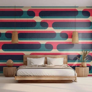 Fototapeta Standard Eco - Geometryczny wzór retro w kolorach czerwieni, granatu i beżu - 100x70cm - W głąb i do przodu - Nowoczesna dekoracja ścienna do salonu i sypialni ARTTOR