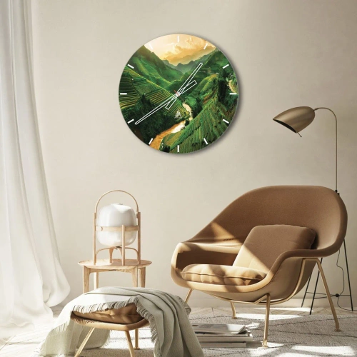 Zegar ścienny - Tarasy ryżowe wśród gór o zachodzie słońca - 30x30cm - Wietnamska dolina - Nowoczesna dekoracja ścienna do salonu, kuchni i sypialni ARTTOR