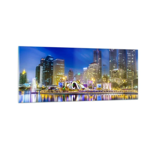 Obraz na szkle - Tęczowa noc metropolii - 100x40 cm
