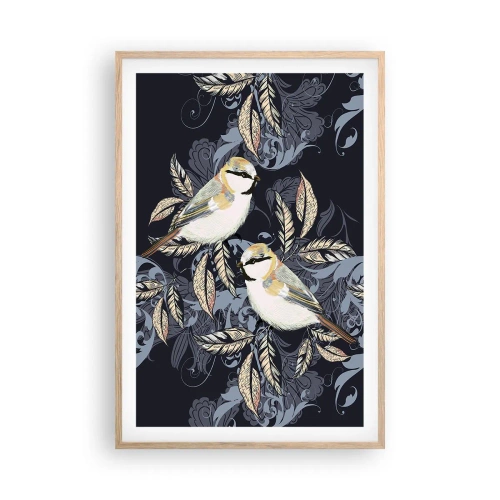 Plakat w ramie jasny dąb - Żółto-błękitny trel - 61x91 cm