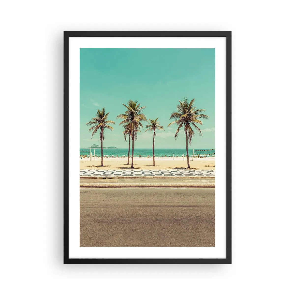 Plakat w czarnej ramie - Plaża z palmami i błękitnym niebem - 50x70cm - Na straży plaży - Nowoczesna dekoracja ścienna do salonu i sypialni ARTTOR