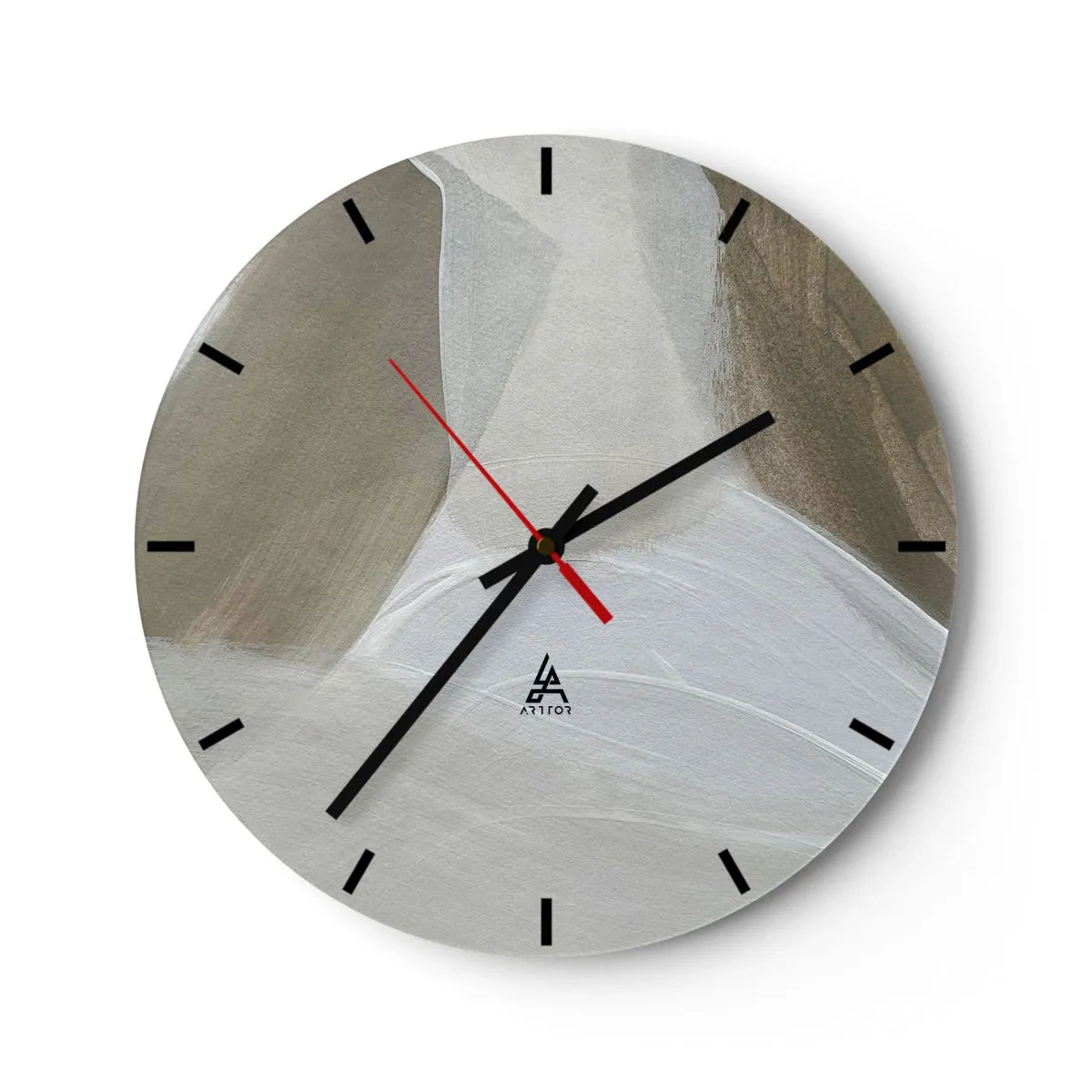 Zegar ścienny - Jasna abstrakcja z pociągnięciami bieli i beżu na tle szarości - 30x30cm - Fala bieli - Nowoczesna dekoracja ścienna do salonu, kuchni i sypialni ARTTOR