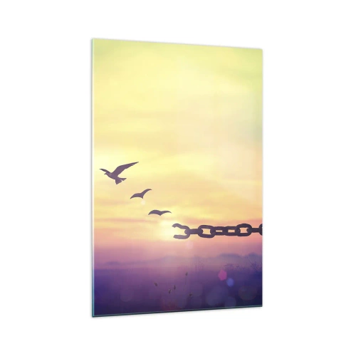 Obraz na szkle - Symbol wolności z ptakami i zerwanym łańcuchem - 70x100cm - Zwycięstwo wolności - Nowoczesna dekoracja ścienna do salonu i sypialni ARTTOR