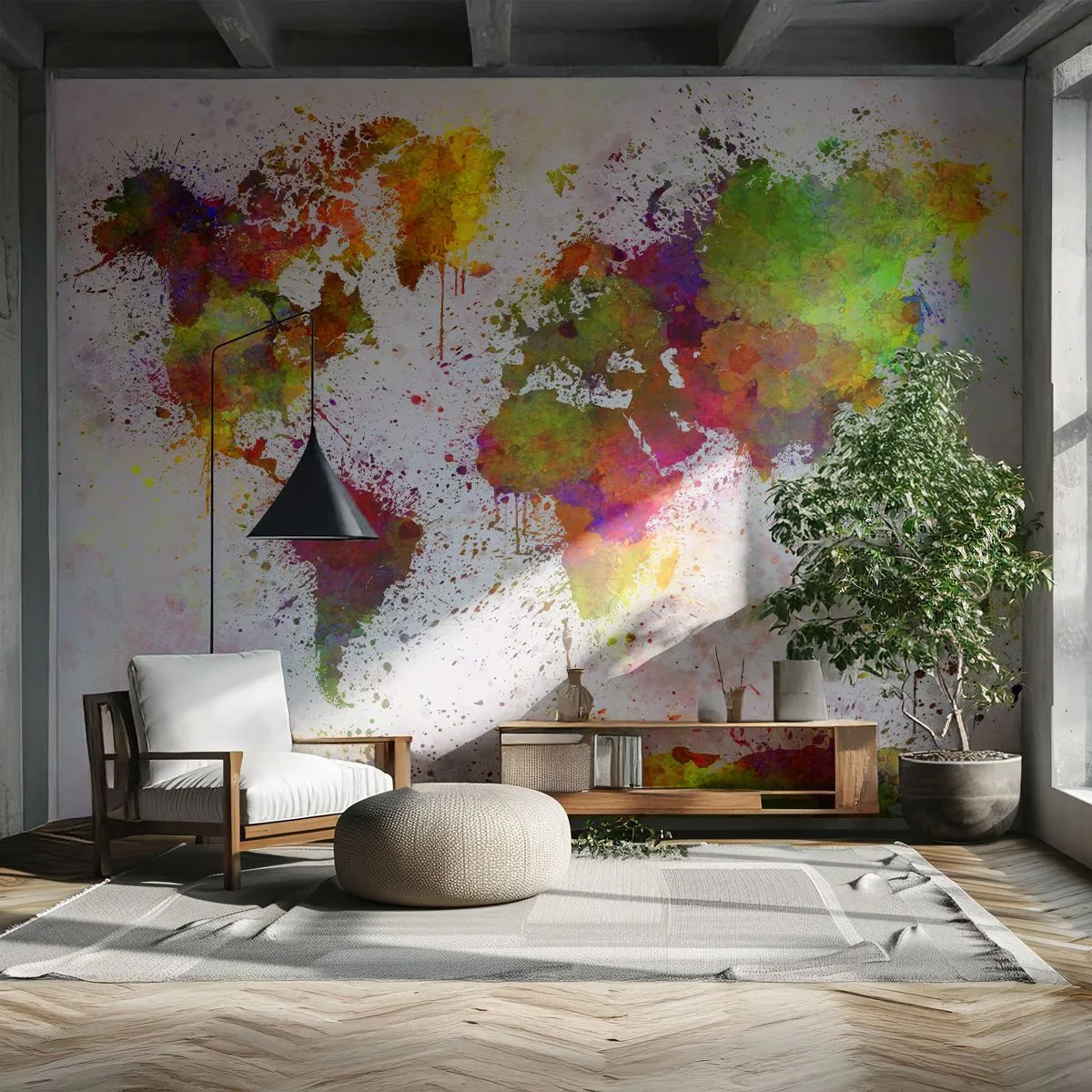 Fototapeta Premium Canvas - Kolorowa mapa świata w abstrakcyjnej stylistyce - 100x70cm - Jakoś tak samo wyszło - Nowoczesna dekoracja ścienna do salonu i sypialni ARTTOR