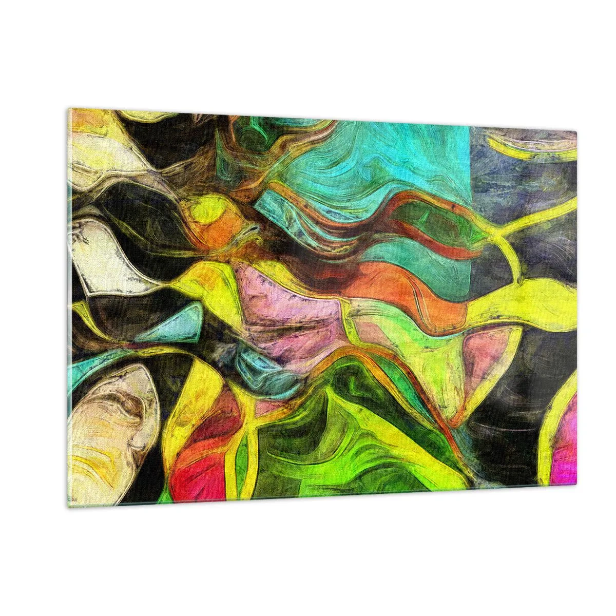 Obraz na szkle - Abstrakcyjna kompozycja z intensywnymi, wielobarwnymi falami - 120x80cm - Ruch to życie - Nowoczesna dekoracja ścienna do salonu, kuchni i sypialni ARTTOR