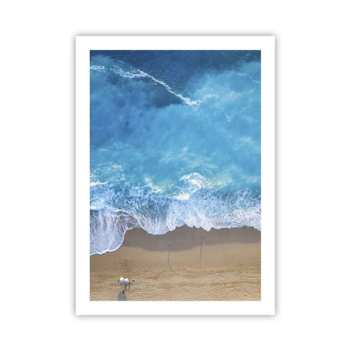 Plakat - Widok z lotu ptaka na fale oceanu rozbijające się o brzeg - 50x70cm - Siła błękitu - Nowoczesna dekoracja ścienna do salonu, kuchni i sypialni ARTTOR