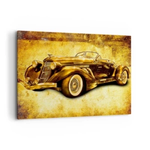 Obraz na płótnie - Złoty klasyczny kabriolet retro na tle vintage w ciepłych barwach - 100x70cm - Elita elit - Nowoczesna dekoracja ścienna do salonu, kuchni i sypialni ARTTOR