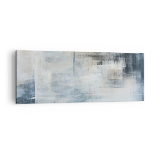 Obraz na płótnie - Abstrakcyjna kompozycja w odcieniach błękitu i szarości - 140x50cm - Za zasłoną błękitu - Nowoczesna dekoracja ścienna do salonu i sypialni ARTTOR
