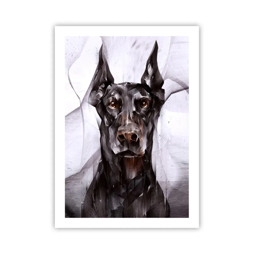 Plakat - Artystyczny portret czarnego psa w stylu geometrycznym - 50x70cm - Szlachetnie urodzony - Nowoczesna dekoracja ścienna do salonu, kuchni i sypialni ARTTOR