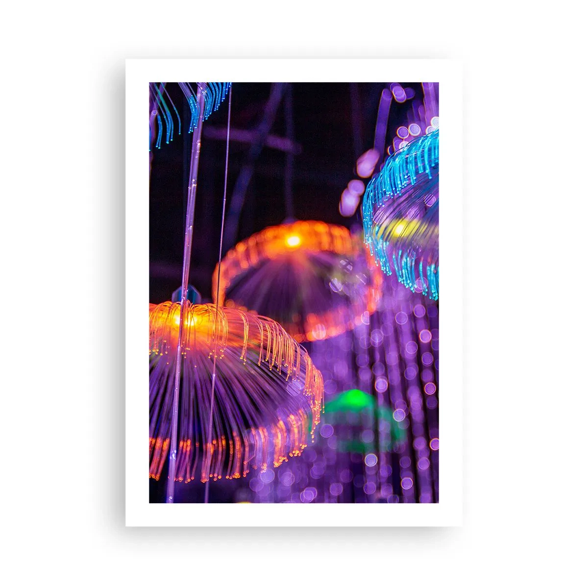 Plakat - Kolorowe, futurystyczne meduzy w neonowym świetle - 50x70cm - Świetlna fontanna - Nowoczesna dekoracja ścienna do salonu, kuchni i sypialni ARTTOR
