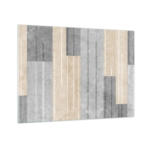 Obraz na szkle - Geometryczne pasy w odcieniach szarości i beżu - 70x50cm - Kompozycja: trzymać pion - Nowoczesna dekoracja ścienna do salonu i sypialni ARTTOR