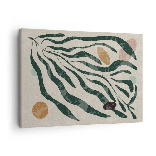 Obraz na płótnie - Organiczne linie i kształty w zieleni i beżu - 70x50cm - Pośród zieleni - Nowoczesna dekoracja ścienna do salonu i sypialni ARTTOR