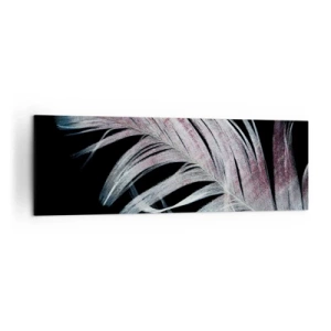 Obraz na płótnie - Delikatne pióro na czarnym tle w artystycznym ujęciu - 160x50cm - Pomyśl o dotyku - Nowoczesna dekoracja ścienna do salonu i sypialni ARTTOR