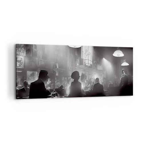 Obraz na płótnie - Czarno-biała scena jazzowego klubu nocnego - 120x50cm - W jazzowym klimacie - Nowoczesna dekoracja ścienna do salonu i sypialni ARTTOR