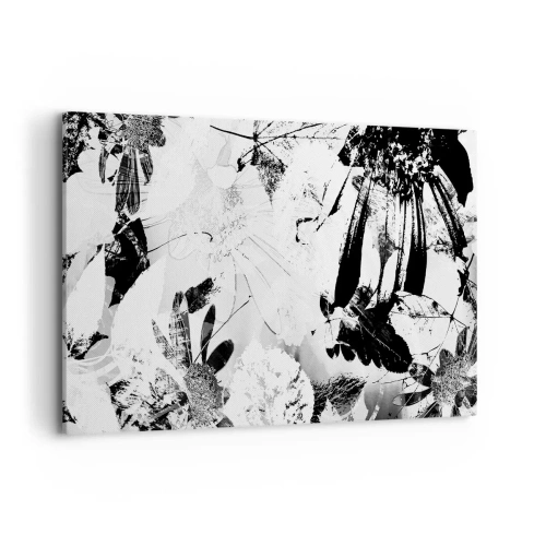 Obraz na płótnie - Czarno-białe abstrakcyjne kwiaty w minimalistycznym stylu - 100x70cm - Jesień w negatywie - Nowoczesna dekoracja ścienna do salonu, kuchni i sypialni ARTTOR
