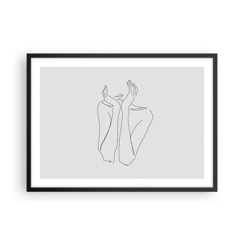 Plakat w czarnej ramie - Minimalistyczny rysunek twarzy i dłoni linią - 70x50cm - O czym marzą dziewczyny - Nowoczesna dekoracja ścienna do salonu i sypialni ARTTOR