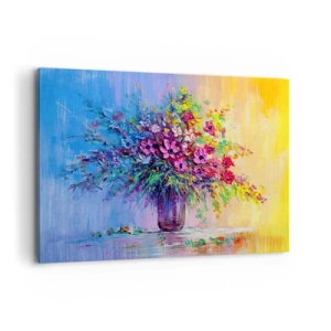 Obraz na płótnie - Kolorowy bukiet kwiatów w wazonie na tle gradientu - 100x70cm - Dar letnirj łąki - Nowoczesna dekoracja ścienna do salonu, kuchni i sypialni ARTTOR