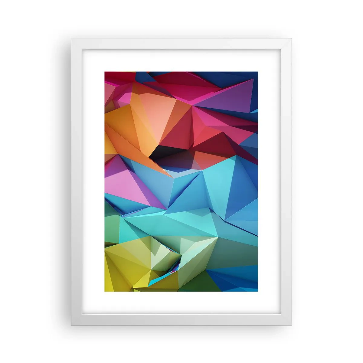 Plakat w białej ramie - Tęczowe origami - 30x40 cm