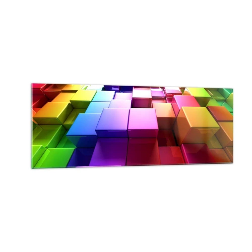 Obraz na szkle - Kolorowe geometryczne kostki 3D - 140x50cm - Op-artowe wespół w zespół - Nowoczesna dekoracja ścienna do salonu i sypialni ARTTOR