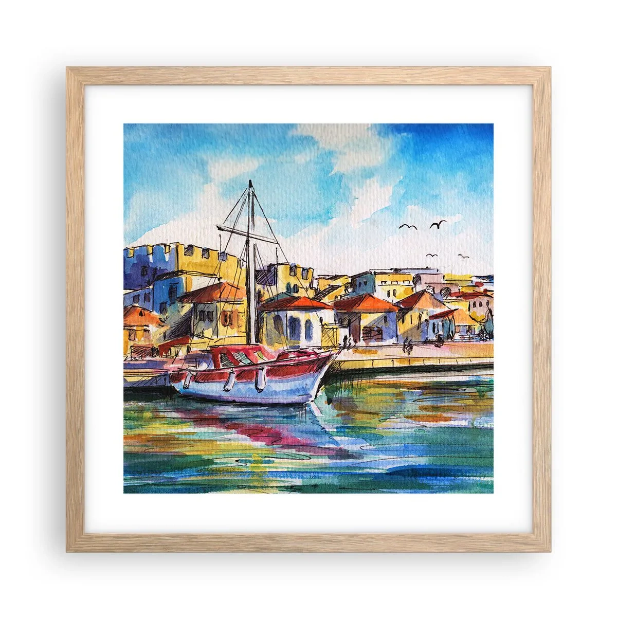 Plakat w ramie jasny dąb - Tęczowe popołudnie - 40x40 cm