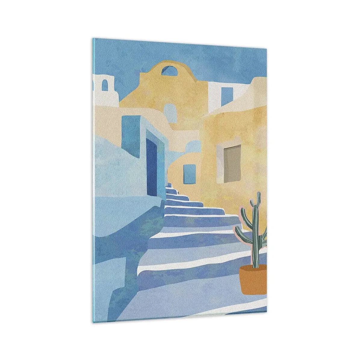 Obraz na szkle - Ilustracja śródziemnomorskiej architektury w ciepłych barwach - 80x120cm - Dzień w arabskim mieście - Nowoczesna dekoracja ścienna do salonu i sypialni ARTTOR