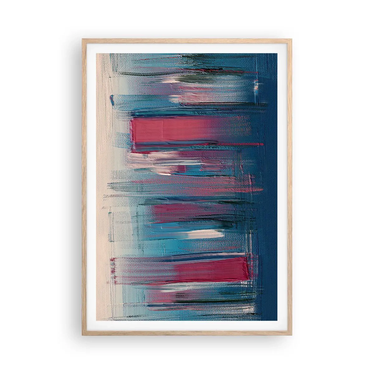 Plakat w ramie jasny dąb - Kompozycja wertykalna w błękicie i czerwieni - 70x100 cm