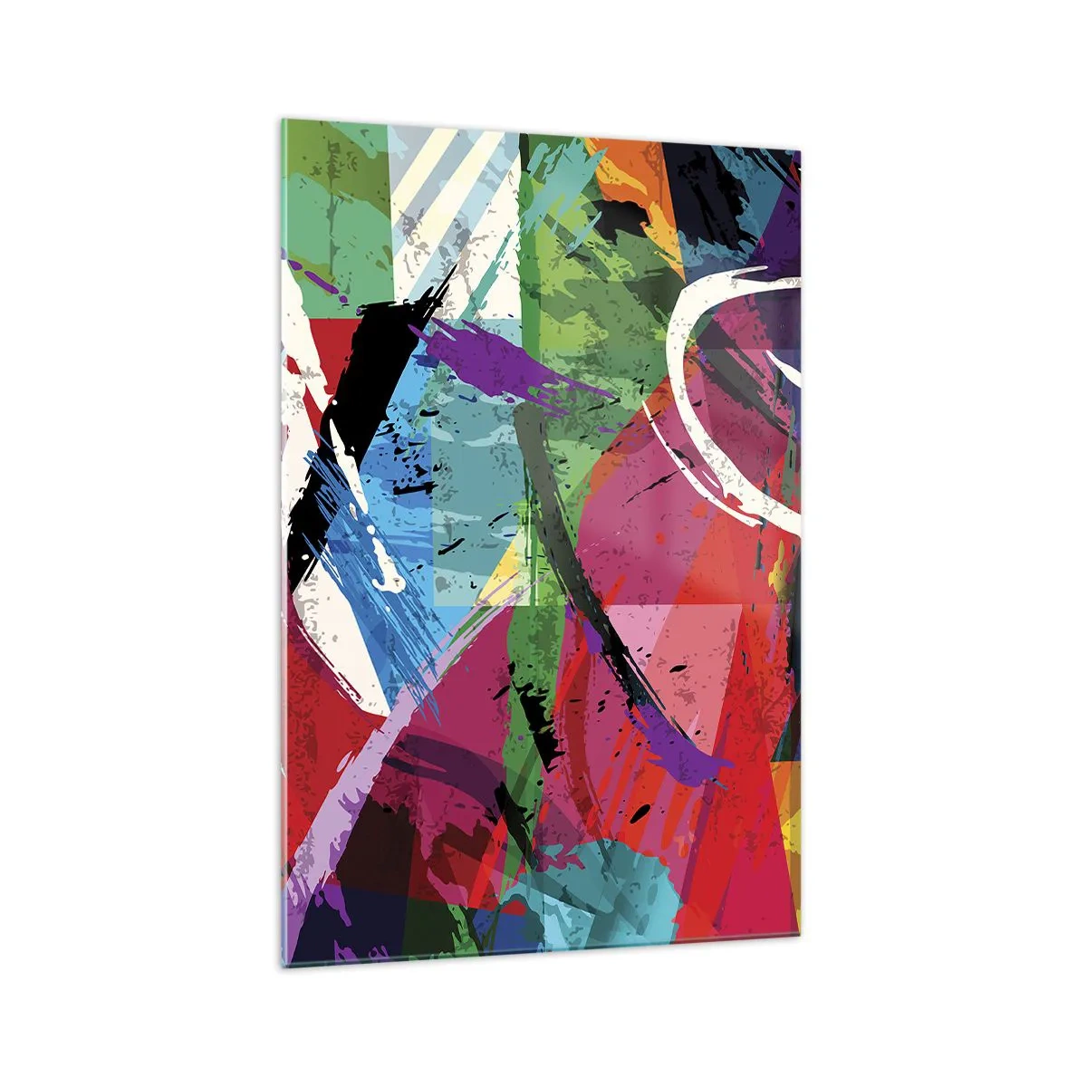 Obraz na szkle - Kolorowa abstrakcja z dynamicznymi pociągnięciami pędzla - 70x100cm - Szybko, żywo i skocznie - Nowoczesna dekoracja ścienna do salonu i sypialni ARTTOR