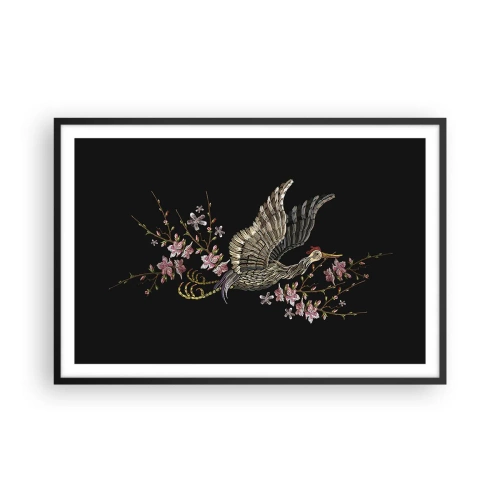 Plakat w czarnej ramie - Egzotyczny, haftowany ptak - 91x61 cm