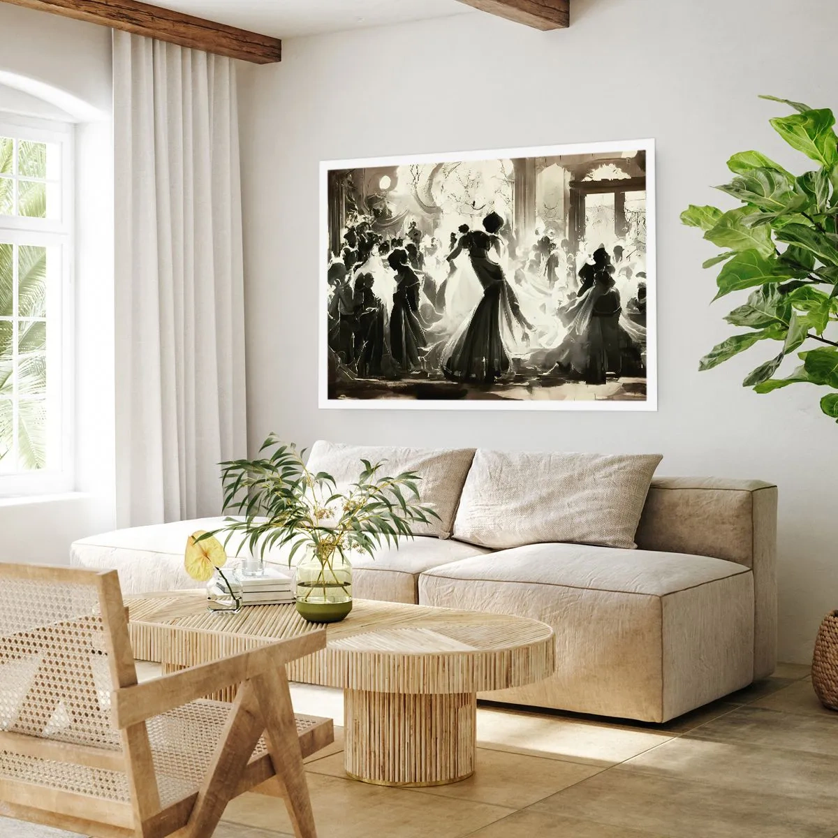Plakat - Bal w stylu retro w tonacji czarno-białej - 100x70cm - Wielka maskarada - Nowoczesna dekoracja ścienna do salonu i sypialni ARTTOR