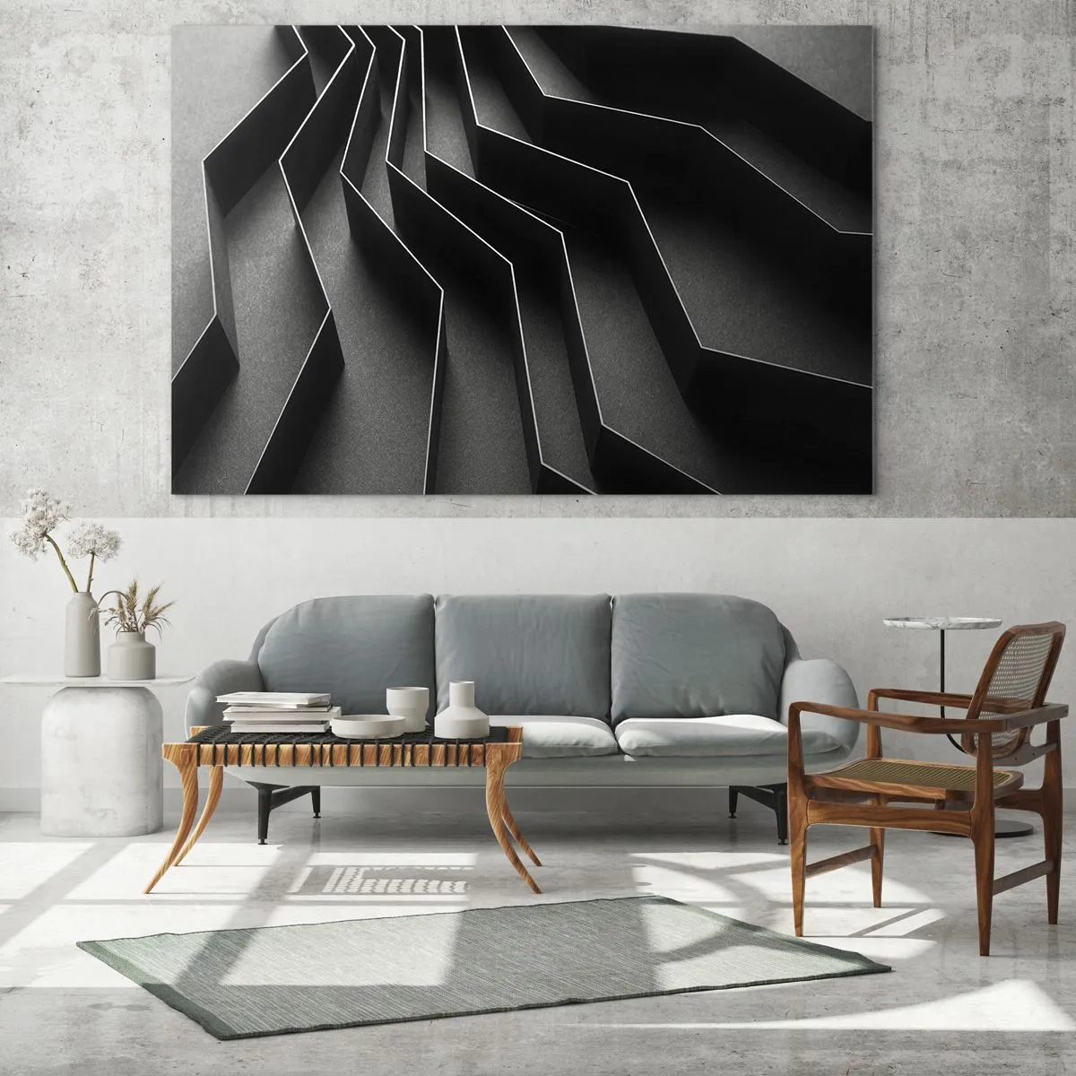 Obraz na szkle - Czarne geometryczne formy z głębią i światłocieniem - 120x80cm - Przestrzenny porządek - Nowoczesna dekoracja ścienna do salonu, kuchni i sypialni ARTTOR