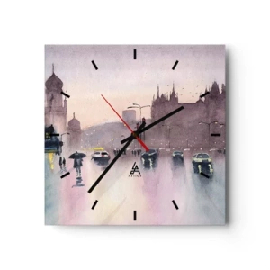 Zegar ścienny - Miejska ulica o zmierzchu w akwarelowym stylu - 30x30cm - W deszczowej mgiełce - Nowoczesna dekoracja ścienna do salonu i sypialni ARTTOR