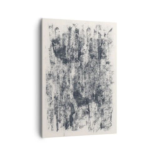 Obraz na płótnie - Abstrakcyjna kompozycja w stylu pointylizmu w odcieniach czerni i bieli - 50x70cm - Mglista kompozycja - Nowoczesna dekoracja ścienna do salonu, kuchni i sypialni ARTTOR