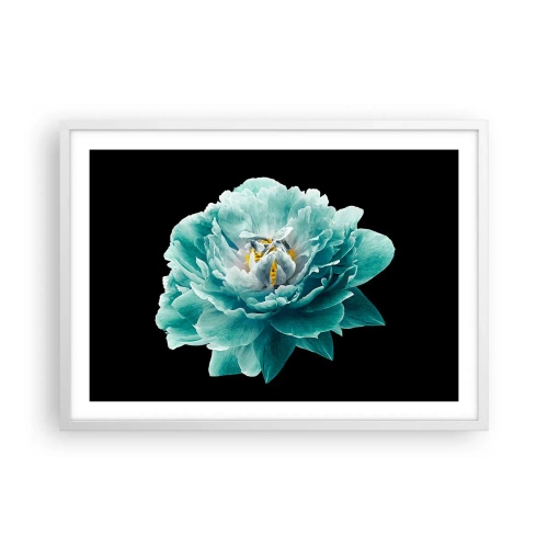 Plakat w białej ramie - Płatki błękitne i złote - 70x50 cm