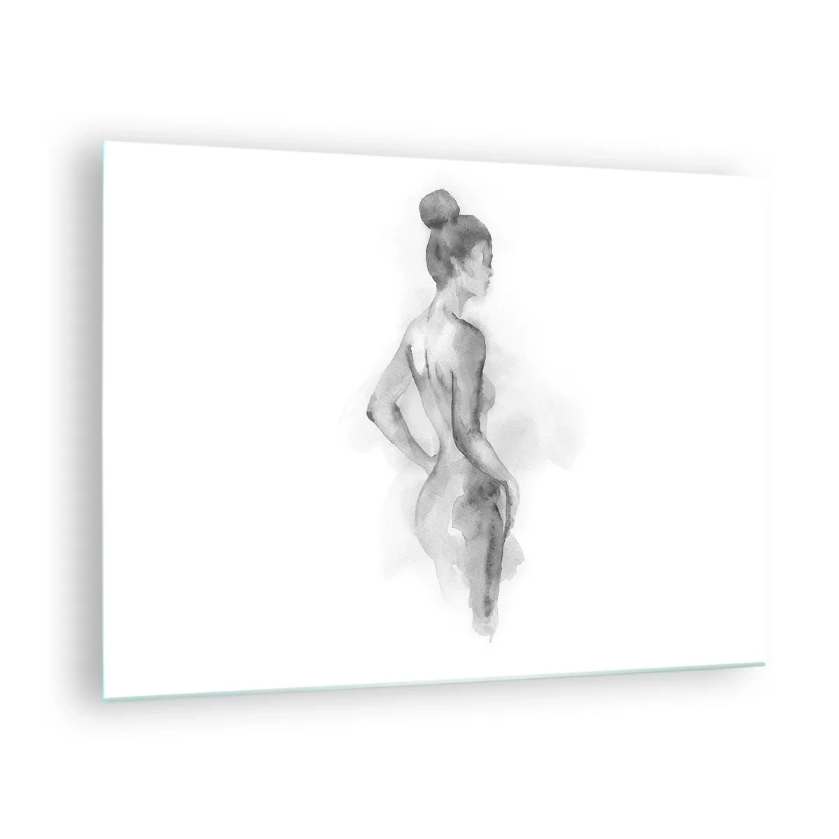 Obraz na szkle - Subtelna kobieca sylwetka malowana akwarelą na białym tle - 70x50cm - Piękna jak malowanie - Nowoczesna dekoracja ścienna do salonu i sypialni ARTTOR