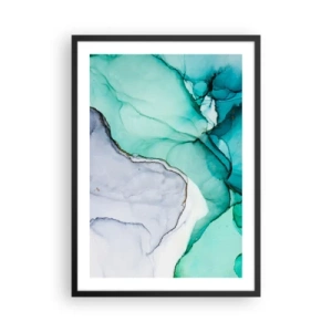 Plakat w czarnej ramie - Abstrakcyjny wzór w odcieniach turkusu i szarości, inspirowany naturą - 50x70cm - Studium w turkusie - Nowoczesna dekoracja ścienna do salonu i sypialni ARTTOR