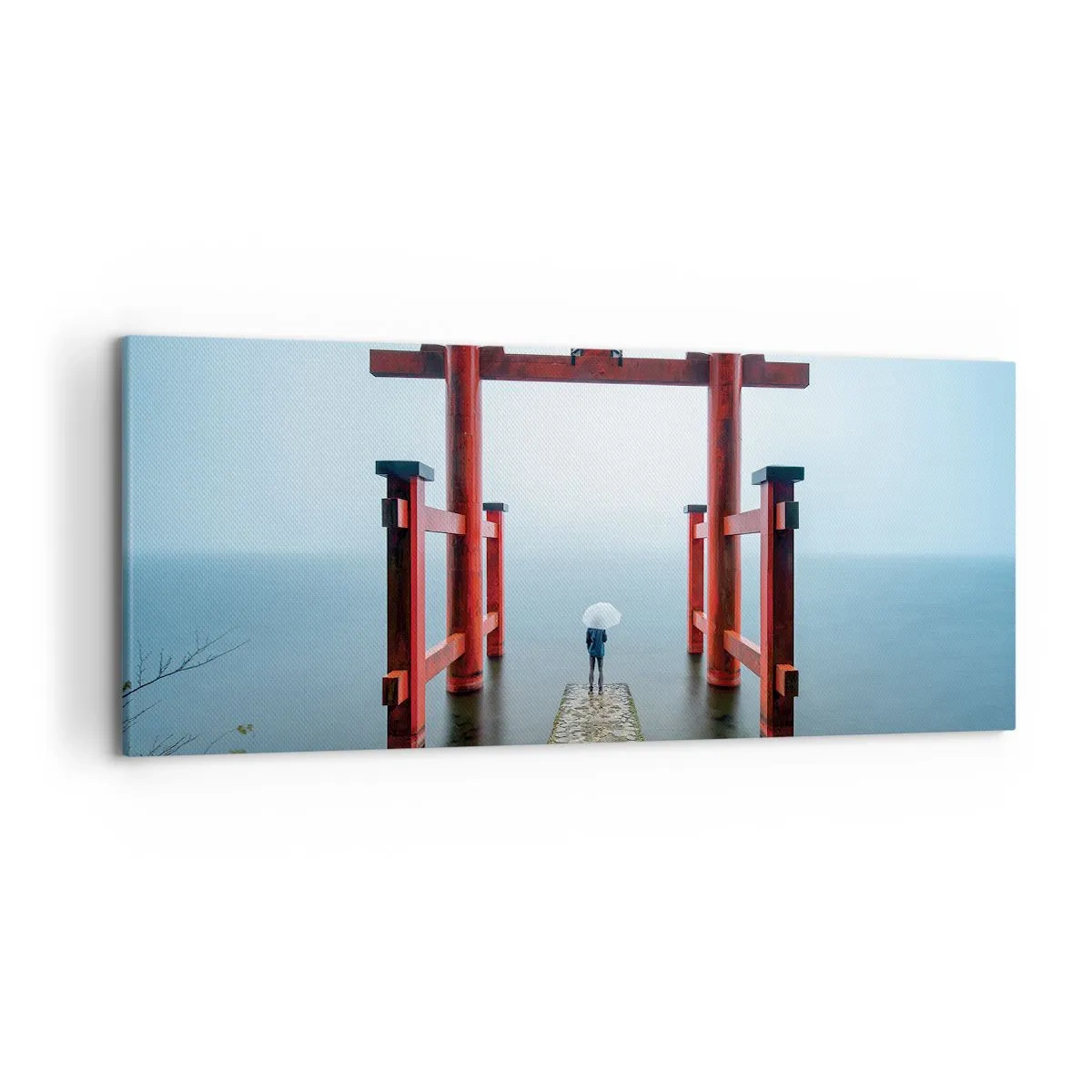 Obraz na płótnie - Brama torii nad spokojnym jeziorem w Japonii - 120x50cm - Japońska zaduma - Nowoczesna dekoracja ścienna do salonu i sypialni ARTTOR