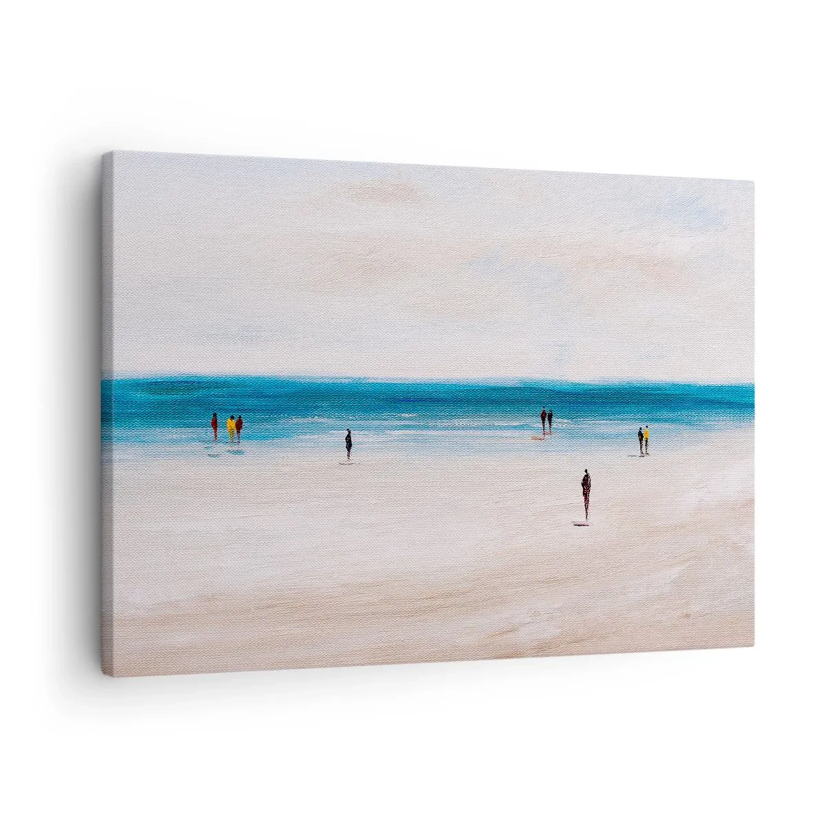 Obraz na płótnie - Plaża z ludźmi na tle spokojnego morza - 70x50cm - Naturalna potrzeba - Nowoczesna dekoracja ścienna do salonu i sypialni ARTTOR