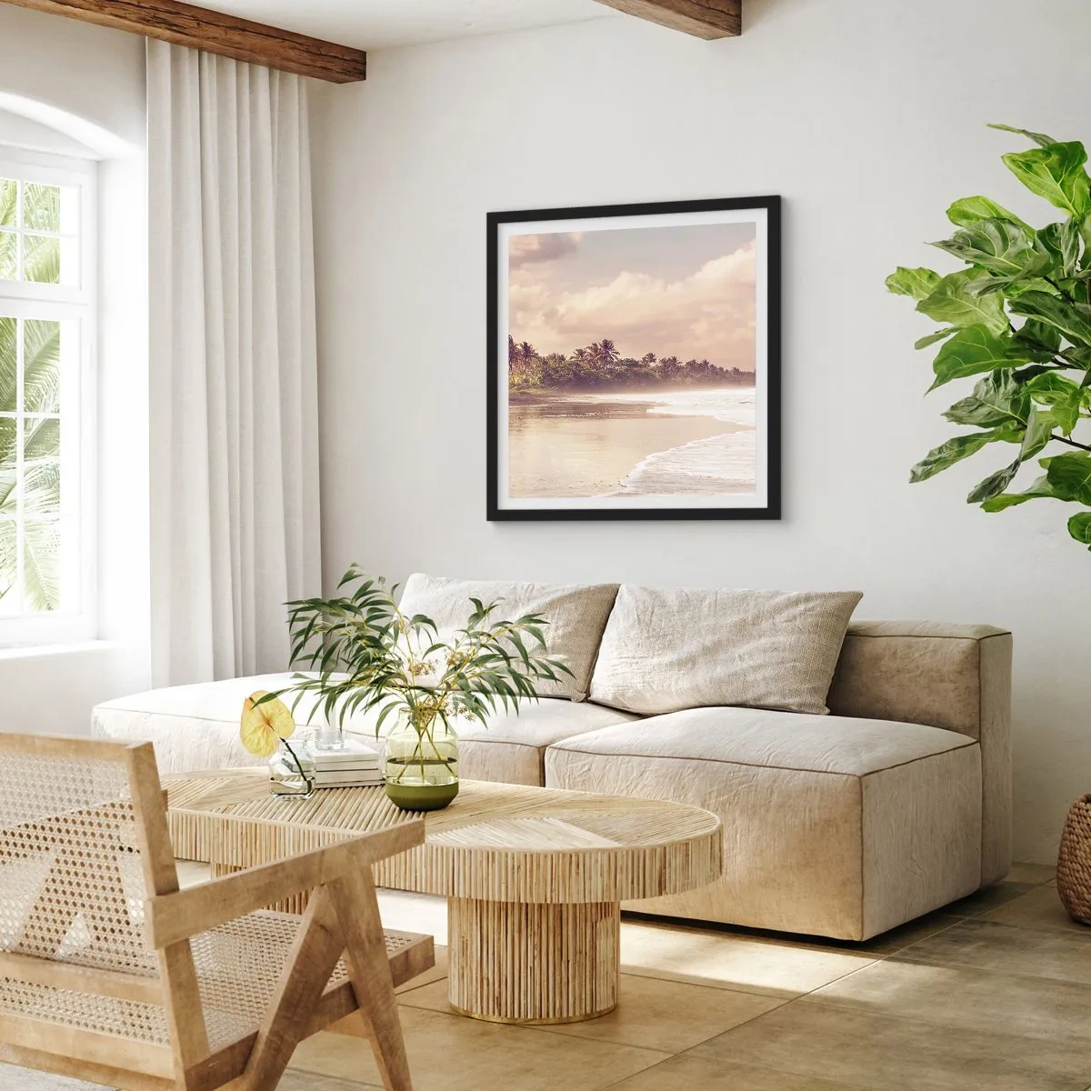 Plakat w czarnej ramie - Pieszczota fal - 60x60 cm