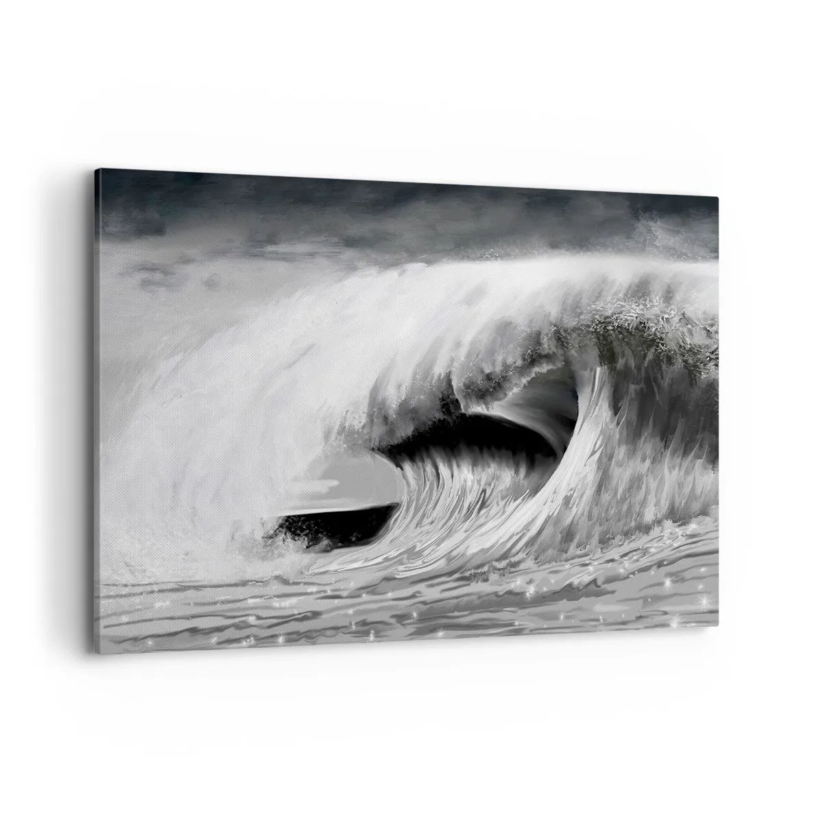 Obraz na płótnie - Dramatyczna fala oceaniczna w monochromatycznym ujęciu - 120x80cm - Gniew oceanu - Nowoczesna dekoracja ścienna do salonu, kuchni i sypialni ARTTOR