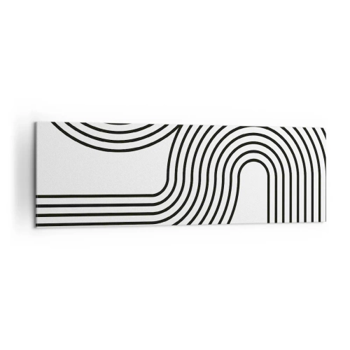 Obraz na płótnie - Abstrakcyjny obraz z czarnymi liniami tworzącymi geometryczne wzory na białym tle - 160x50cm - Na zakręcie - Nowoczesna dekoracja ścienna do salonu i sypialni ARTTOR