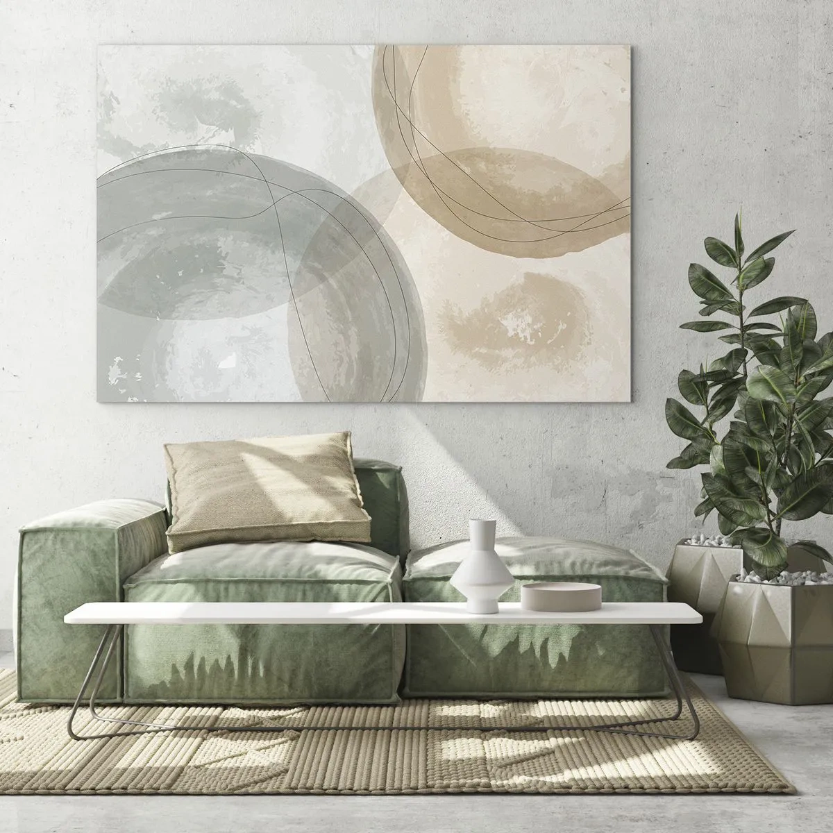 Obraz na szkle - Pastelowe okręgi i linie w subtelnej kompozycji - 70x50cm - Przenikanie światów - Nowoczesna dekoracja ścienna do salonu i sypialni ARTTOR