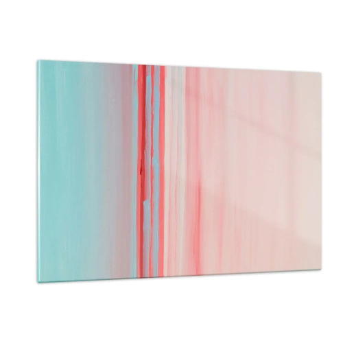 Obraz na szkle - Pionowe pasy w pastelowych odcieniach różu i błękitu - 120x80cm - Abstrakcja o świcie - Nowoczesna dekoracja ścienna do salonu, kuchni i sypialni ARTTOR