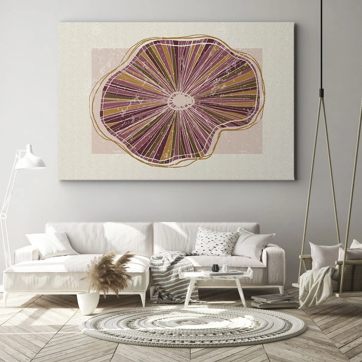 Obraz na płótnie - Abstrakcyjny wzór plastra drzewa w różowych odcieniach - 70x50cm - Abstrakcja promienista - Nowoczesna dekoracja ścienna do salonu i sypialni ARTTOR