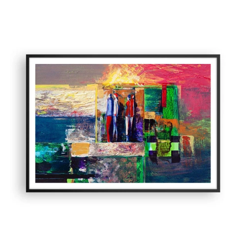 Plakat w czarnej ramie - Abstrakcyjna kompozycja z postaciami i geometrycznymi wzorami - 100x70cm - Relacje i emocje - Nowoczesna dekoracja ścienna do salonu i sypialni ARTTOR
