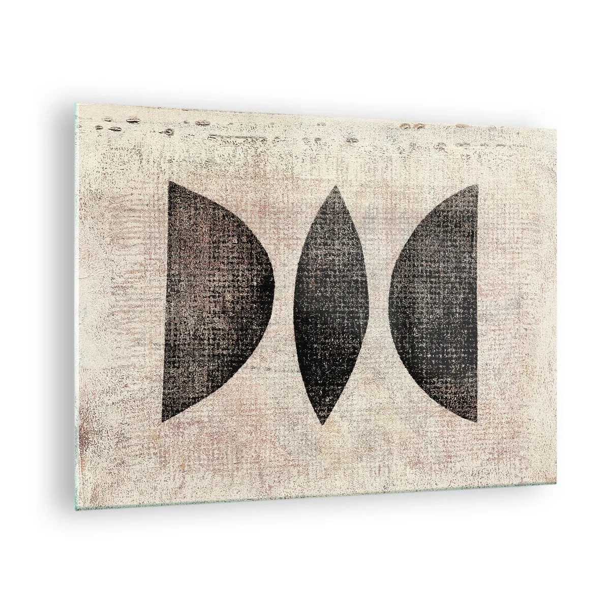 Obraz na szkle - Czarne geometryczne formy na beżowym tle - 70x50cm - Etniczna abstrakcja - Nowoczesna dekoracja ścienna do salonu i sypialni ARTTOR